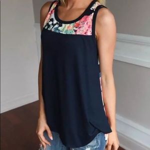 Navy blue floral spring top